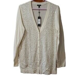 Talbots Cream Sequin Wool Angora Rabbit Hair Cardigan Large NWT Chic